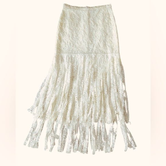 NWOT Alexis Ivory Lace Fringe Skirt Long Fairy Gypsy Boho Hi-Low Large $975💛 - Picture 1 of 8